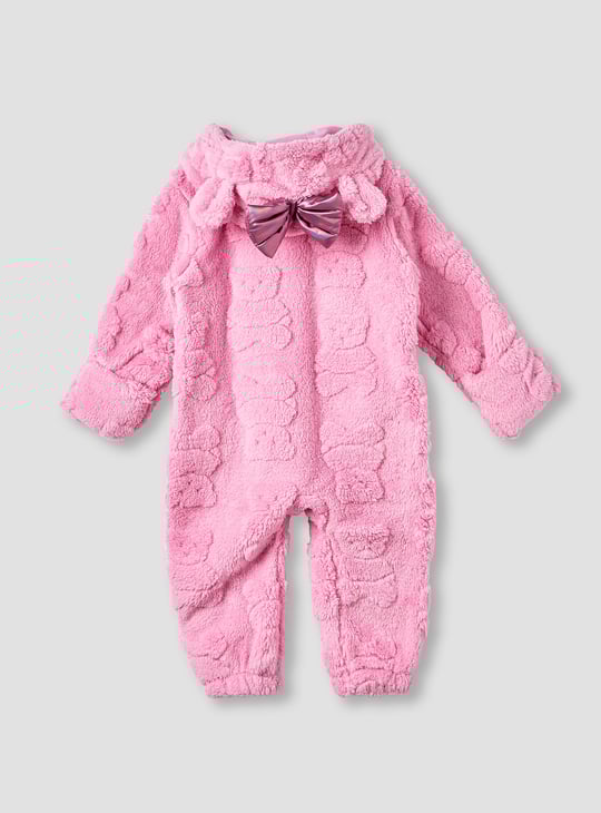 Juniors Textured Hooded Romper with Long Sleeves