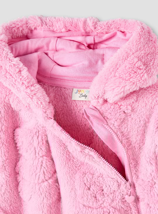 Juniors Textured Hooded Romper with Long Sleeves