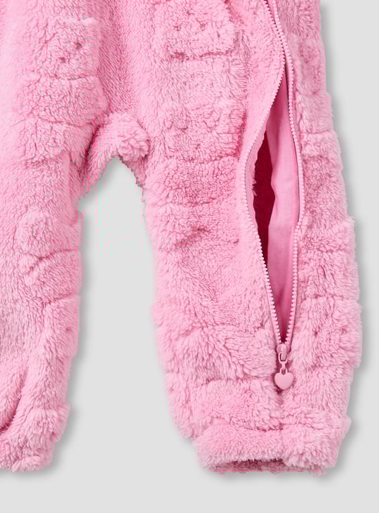 Juniors Textured Hooded Romper with Long Sleeves