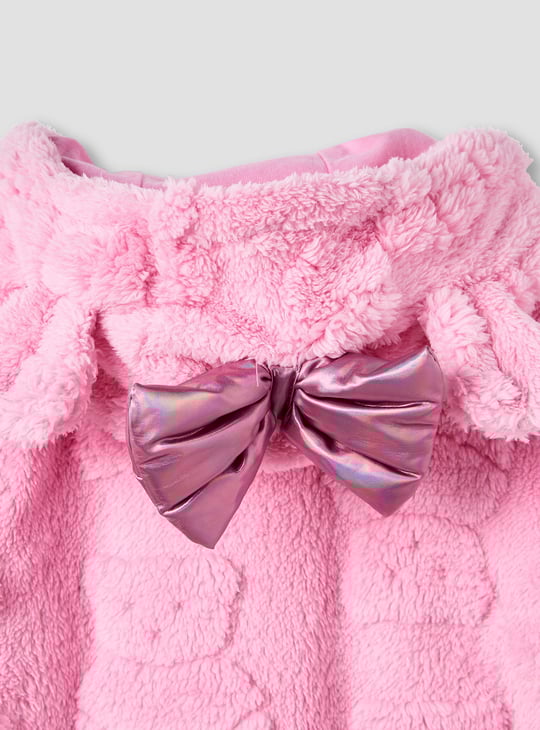 Juniors Textured Hooded Romper with Long Sleeves