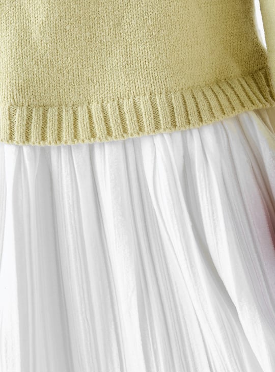 Juniors Unicorn Applique Sweater Dress with Polka Dot Tights