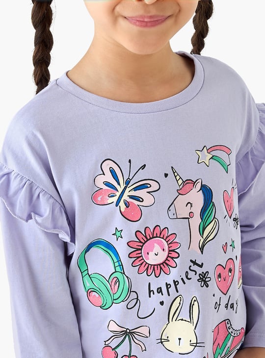 Juniors Printed T-shirt with Long Sleeves