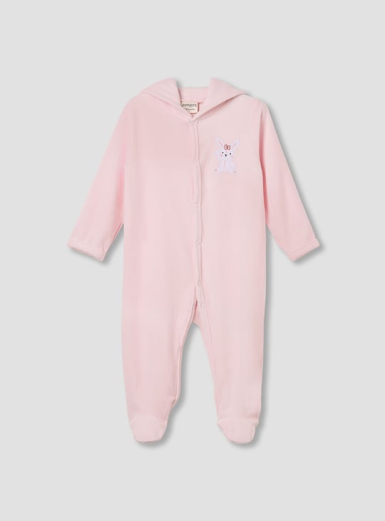 Juniors Bunny Embroidery Hooded Sleepsuit with Long Sleeves