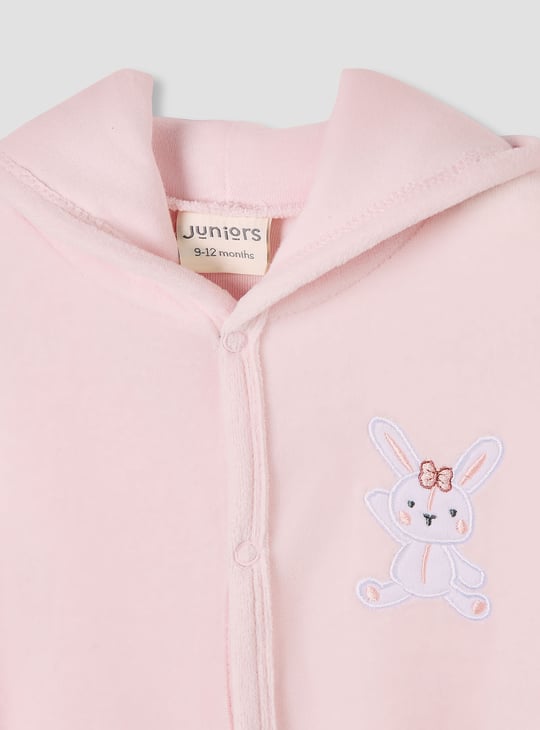 Juniors Bunny Embroidery Hooded Sleepsuit with Long Sleeves