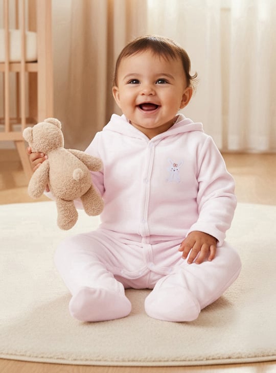 Juniors Bunny Embroidery Hooded Sleepsuit with Long Sleeves
