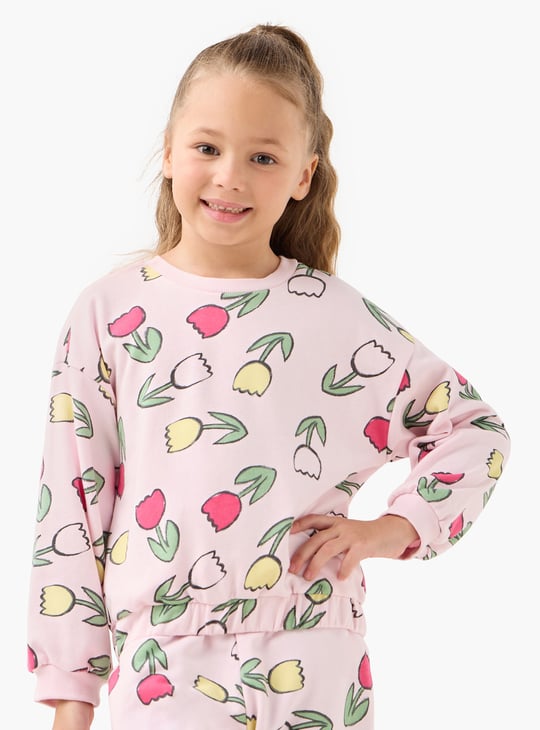Juniors Floral Print Pullover with Round Neck