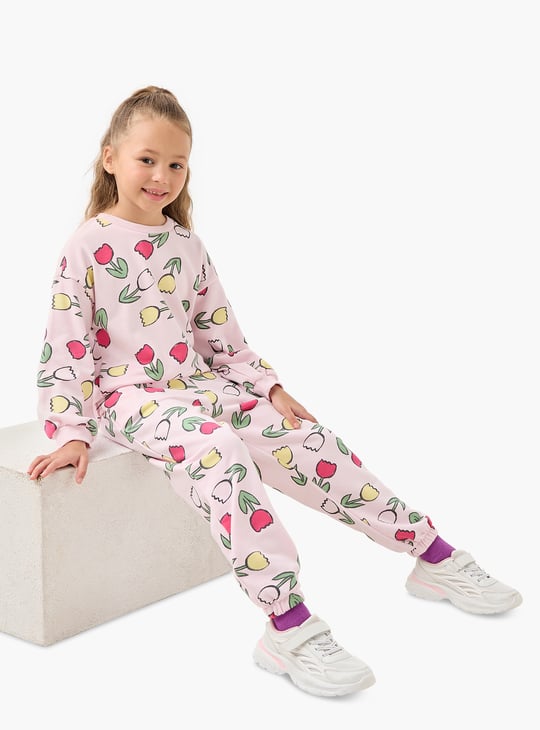 Juniors Floral Print Pullover with Round Neck