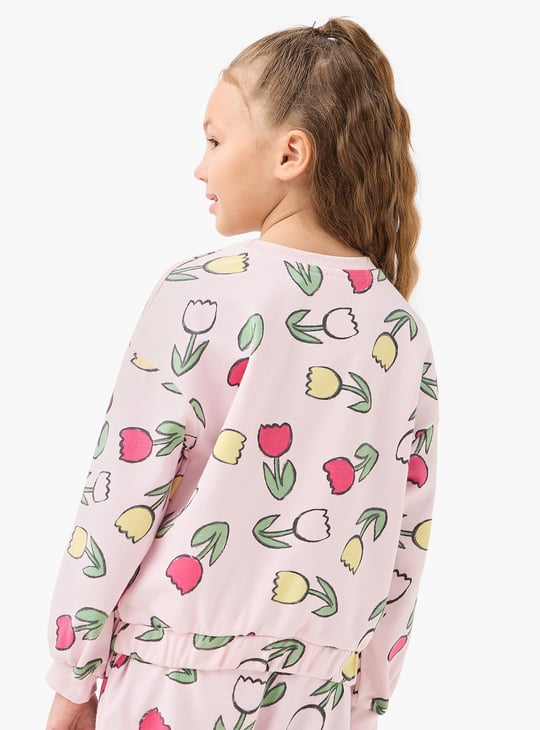 Juniors Floral Print Pullover with Round Neck