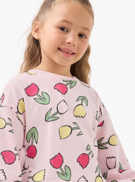 Juniors Floral Print Pullover with Round Neck