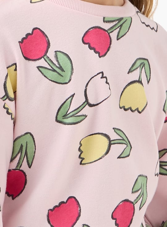 Juniors Floral Print Pullover with Round Neck