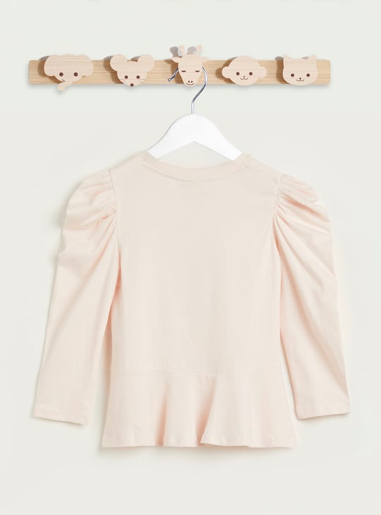 Juniors Unicorn Applique Peplum Top with Long Sleeves