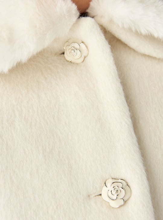 Juniors Solid Faux Fur Collared Coat