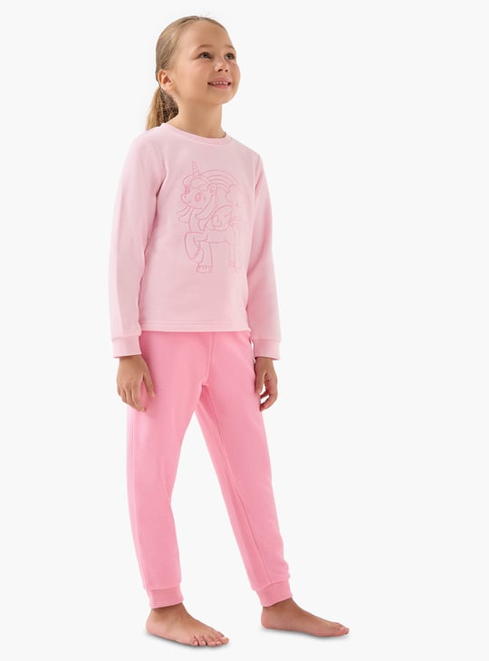 Juniors Unicorn Embroidered Fleece T-shirt and Pyjama Set