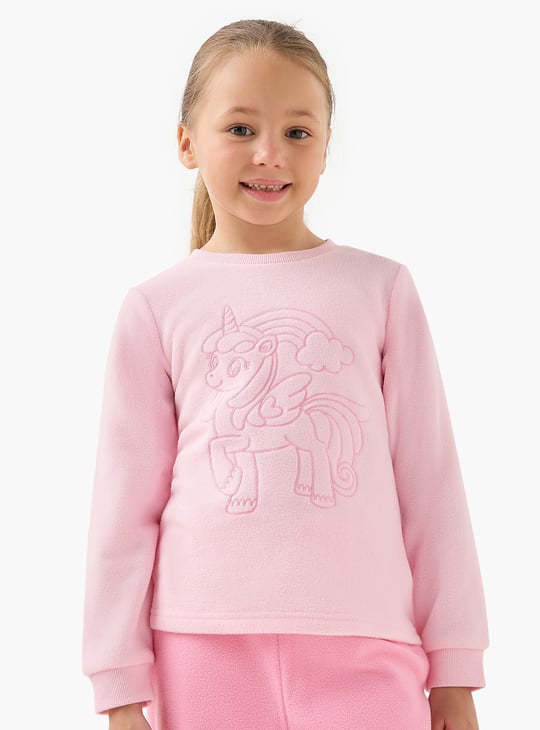 Juniors Unicorn Embroidered Fleece T-shirt and Pyjama Set