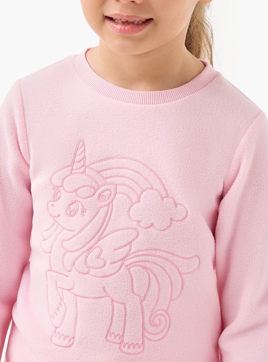 Juniors Unicorn Embroidered Fleece T-shirt and Pyjama Set