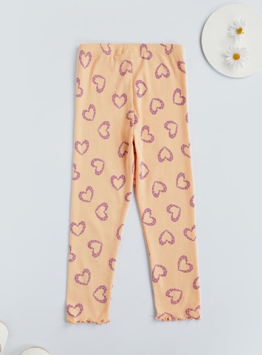 Juniors Heart Print Ribbed Leggings with Elasticated Waistband