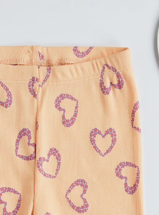 Juniors Heart Print Ribbed Leggings with Elasticated Waistband