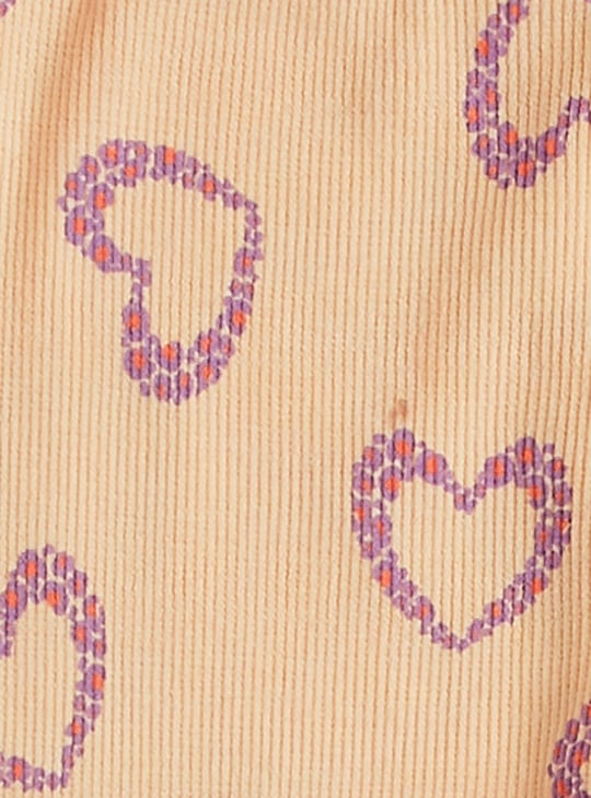 Juniors Heart Print Ribbed Leggings with Elasticated Waistband