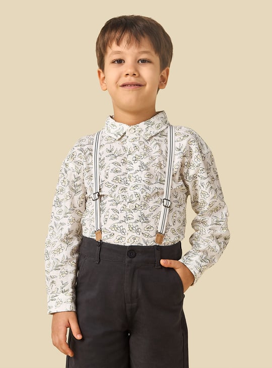 Juniors Printed Shirt and Shorts Set with Suspenders
