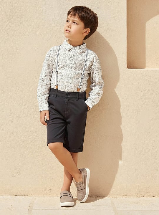 Juniors Printed Shirt and Shorts Set with Suspenders