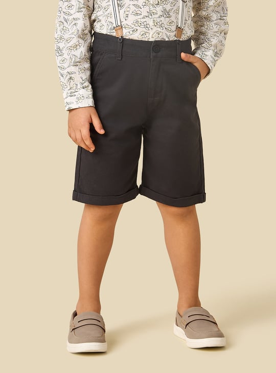 Juniors Printed Shirt and Shorts Set with Suspenders