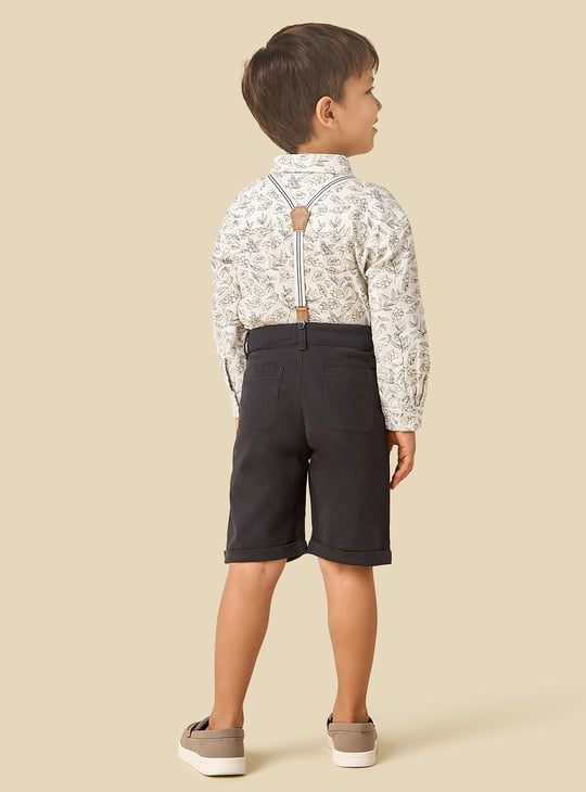 Juniors Printed Shirt and Shorts Set with Suspenders