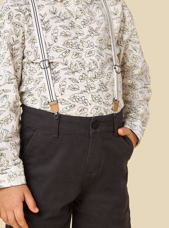 Juniors Printed Shirt and Shorts Set with Suspenders