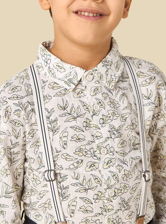 Juniors Printed Shirt and Shorts Set with Suspenders