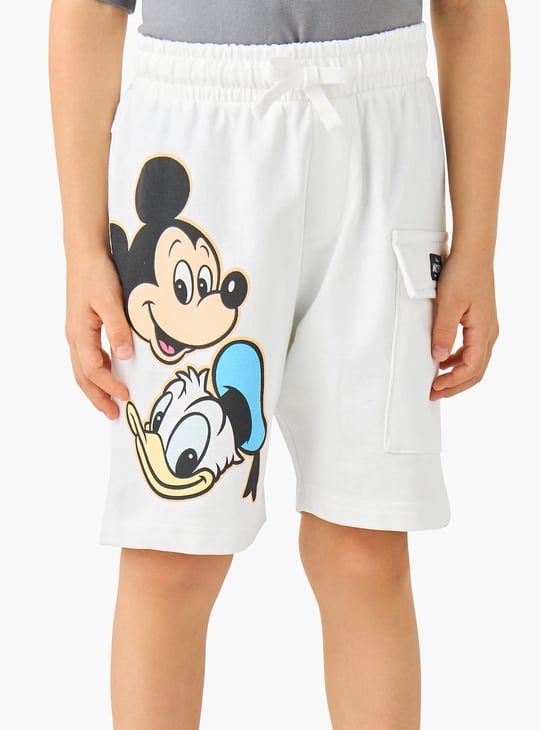 Mickey Mouse and Donald Duck Print Shorts with Cargo Pocket