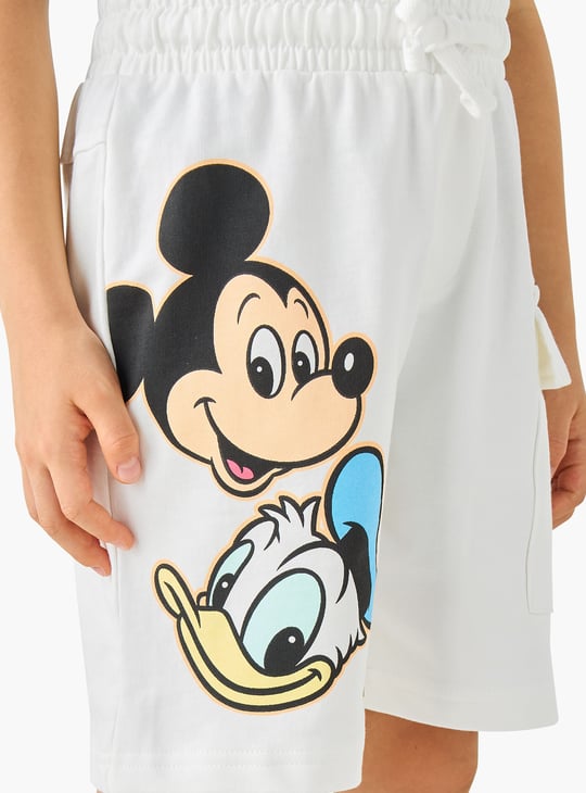 Mickey Mouse and Donald Duck Print Shorts with Cargo Pocket