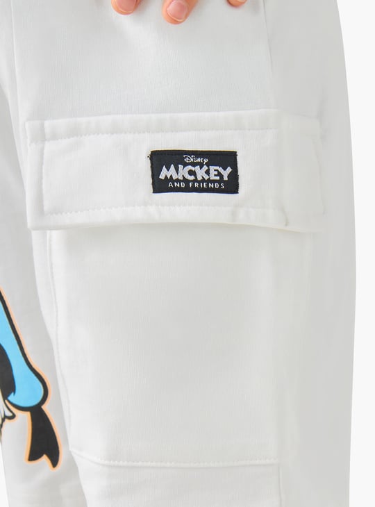 Mickey Mouse and Donald Duck Print Shorts with Cargo Pocket