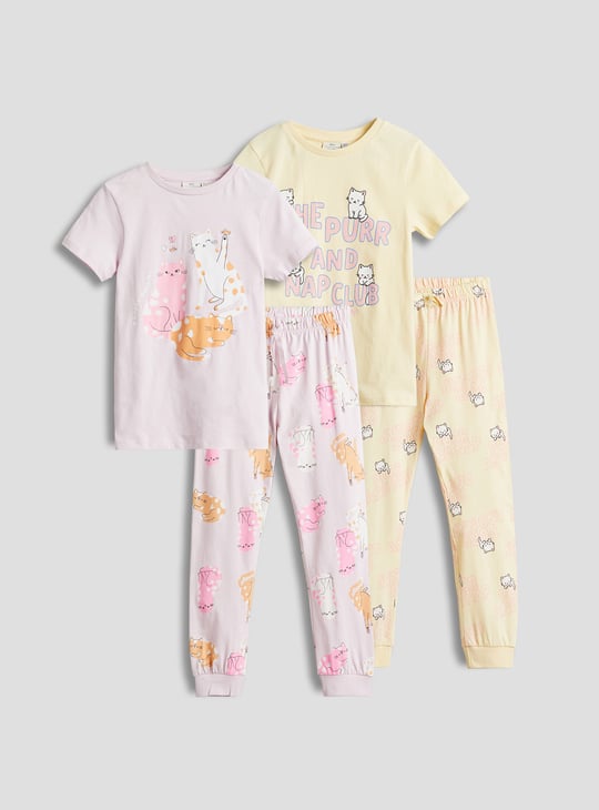 Girls Printed T-shirt and Pyjamas Set - Pack of 2