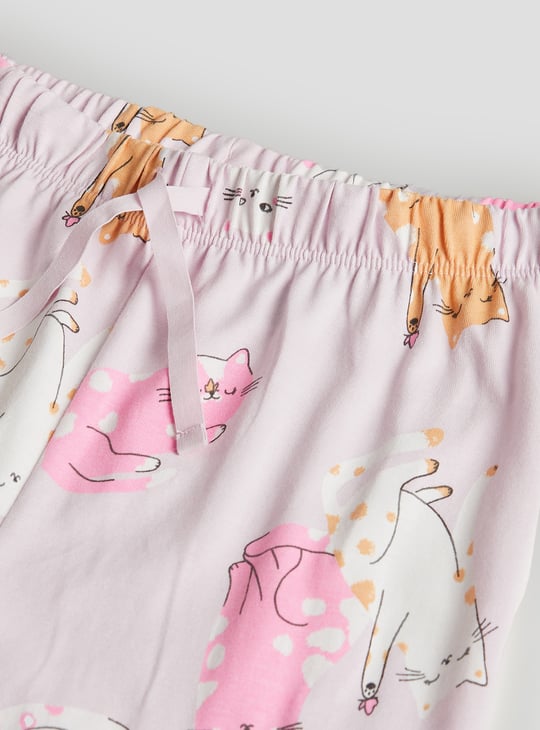 Girls Printed T-shirt and Pyjamas Set - Pack of 2