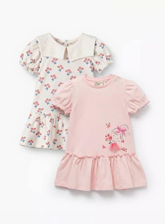 Juniors Floral Print Drop Waist Dresses - Set of 2