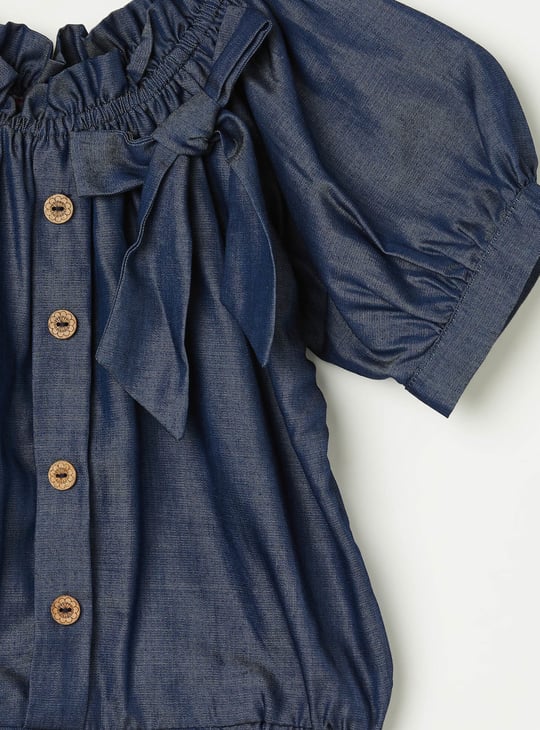 PEPPERMINT Girls Solid Blouson Top with Bow-Detail