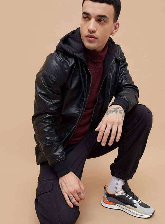 BOSSINI Textured Hooded Biker Jacket
