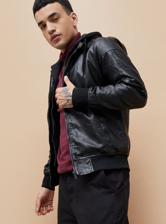 BOSSINI Textured Hooded Biker Jacket