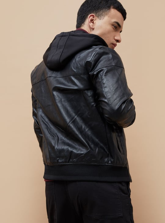 BOSSINI Textured Hooded Biker Jacket