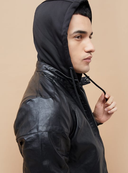 BOSSINI Textured Hooded Biker Jacket