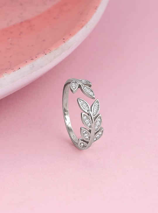 GIVA Sterling Silver Zircon Leaf Finger Ring