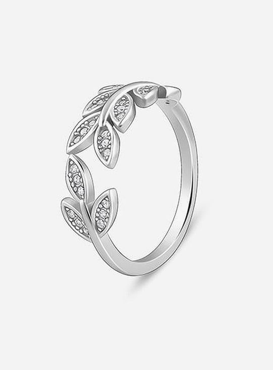 GIVA Sterling Silver Zircon Leaf Finger Ring