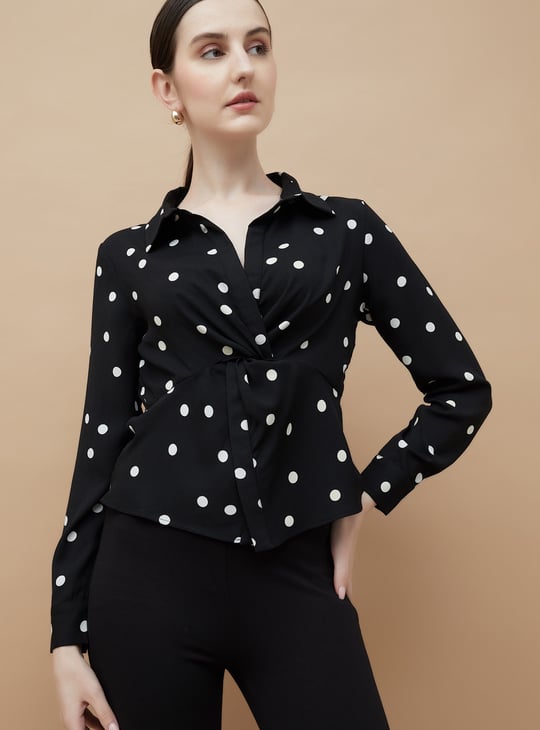 CODE Printed Twisted Shirt Style Top