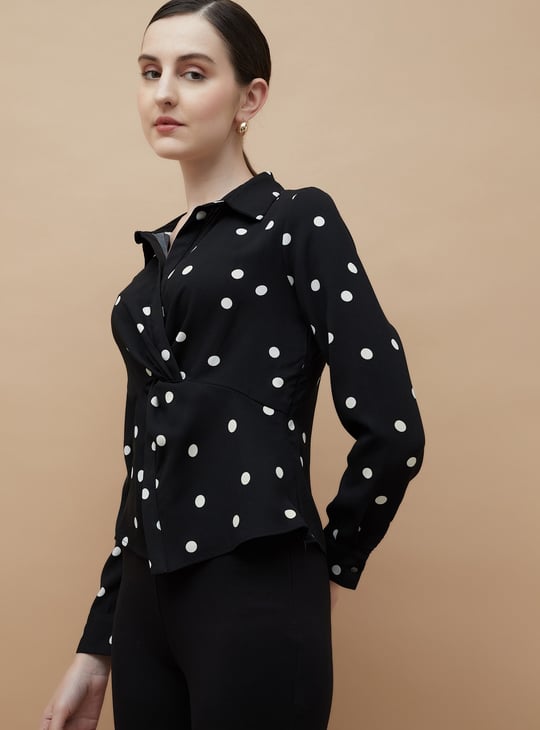CODE Printed Twisted Shirt Style Top