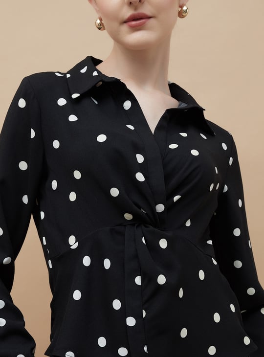 CODE Printed Twisted Shirt Style Top