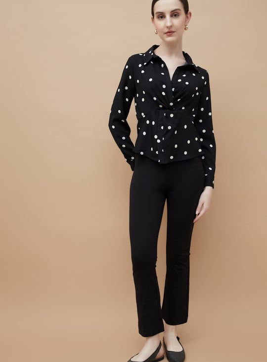 CODE Printed Twisted Shirt Style Top