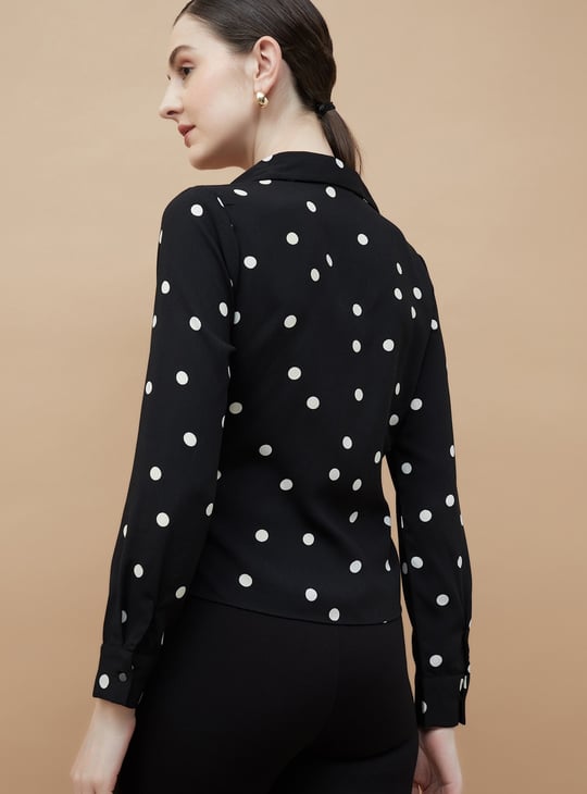 CODE Printed Twisted Shirt Style Top