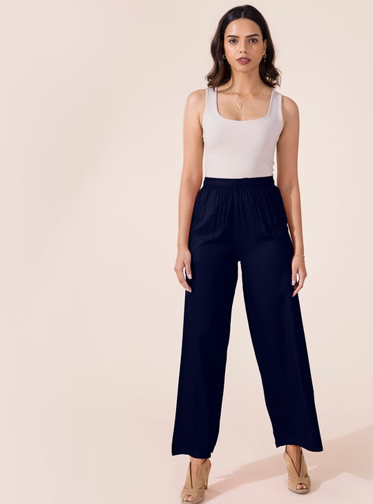 GO COLORS Solid Mid Rise Palazzos