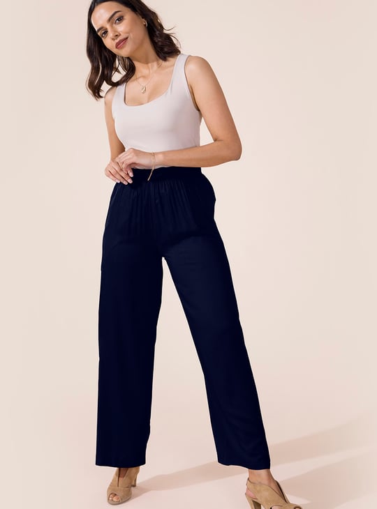 GO COLORS Solid Mid Rise Palazzos