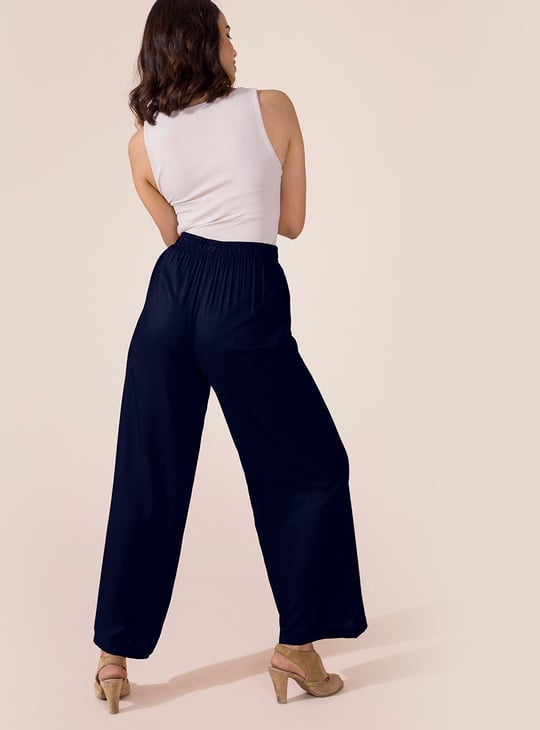 GO COLORS Solid Mid Rise Palazzos