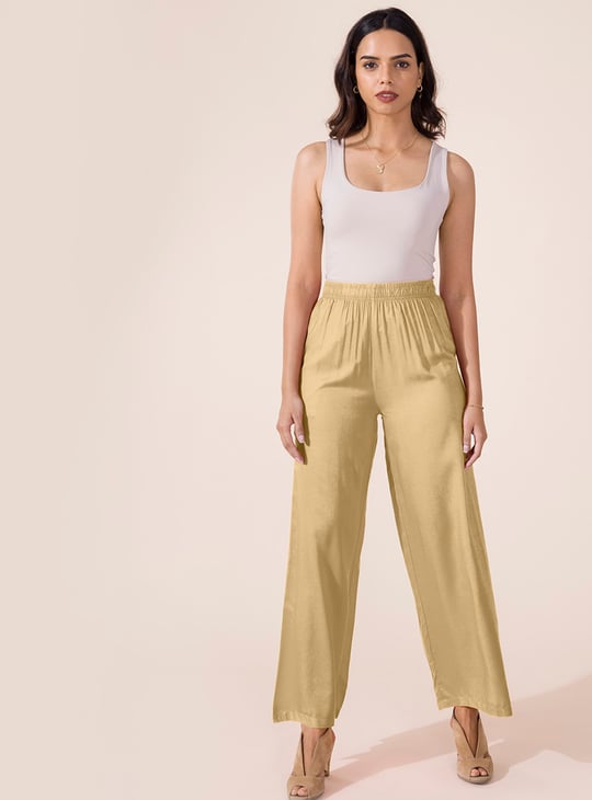 GO COLORS Solid Mid Rise Palazzos